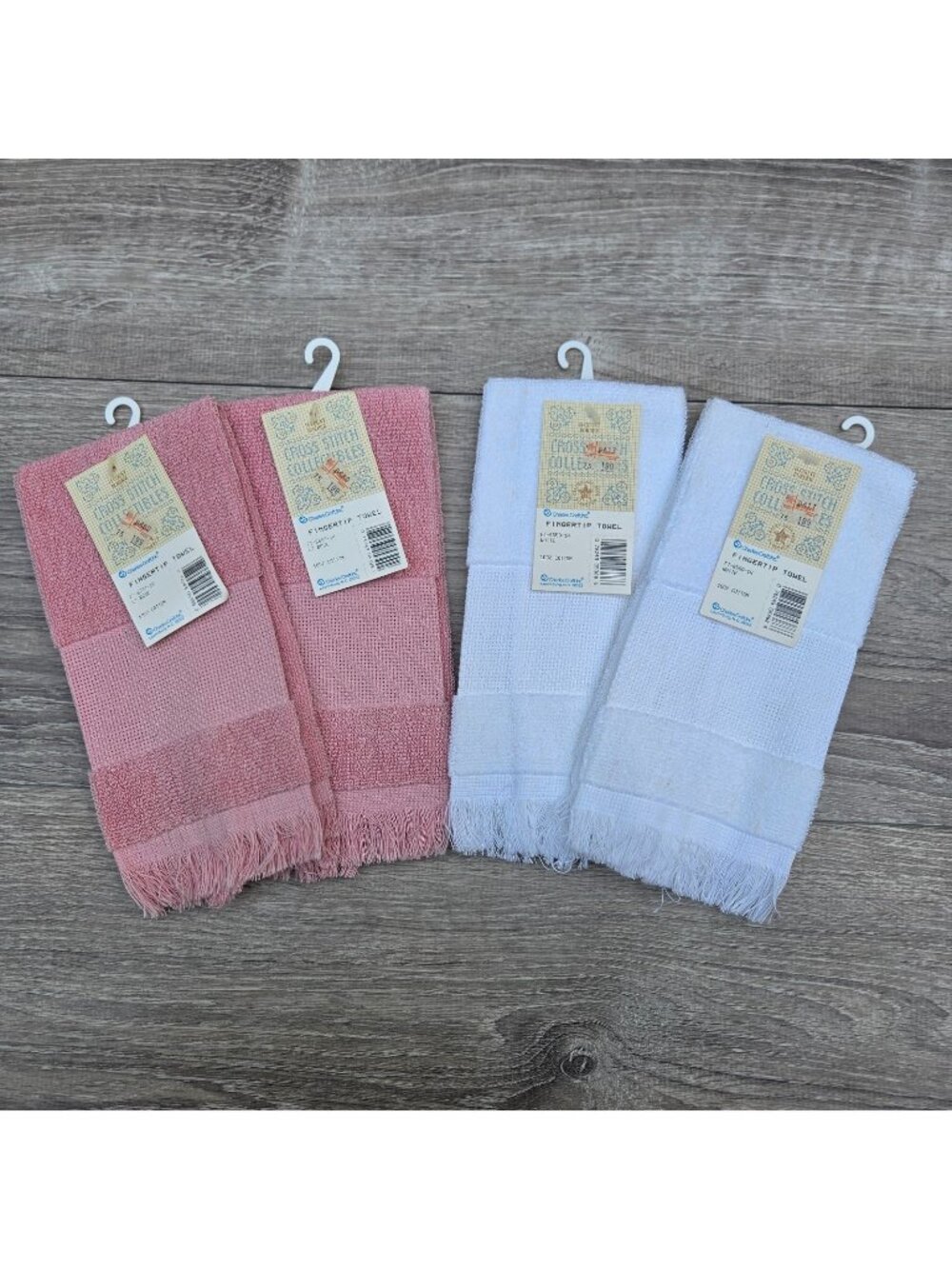 VTG Charles Craft Cross Stitch Collectibles Fingertip Towels Lot 2 Pink 2 White